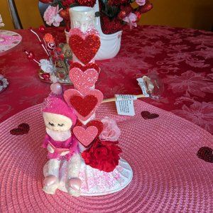 Cute Pink and White Vtg. Valentine Pixie On Vtg Candle